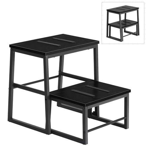 LIANTRAL 2-in-1-Tritthocker für Erwachsene Kinder, 2 Stufen Schwere Holz-Tritthocker mit 160 kg Tragkraft, Metallrahmen, Hochbett-Fußhocker, rutschfester Tritthocker für Küche,Büro,Wohnmobil - Schwarz LIANTRAL 2-in-1-Tritthocker für Erwachsene Kinder, 2 Stufen Schwere Holz-Tritthocker mit 160 kg Tragkraft, Metallrahmen, Hochbett-Fußhocker, rutschfester Tritthocker für Küche,Büro,Wohnmobil - Schwarz von LIANTRAL