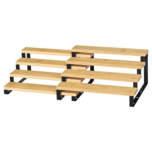 LIANTRAL Küchenschrank Organizer 2er-Set, Küchenregal, 4 Stufen Küchen Organizer aus Metall und Holzwerkstoff, Erweiterbar und Stapelbar Gewürzregale für Speisekammer, Arbeitsplatte von LIANTRAL