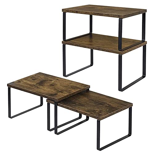 LIANTRAL Küchenschrank Organizer 4er-Set, Küchenregal, Gewürzregal, Schrankregal Organizer aus Metall und Holzwerkstoff Stapelbarer und Erweiterbarer, Retro Braun und Schwarz LIANTRAL Küchenschrank Organizer 4er-Set, Küchenregal, Gewürzregal, Schrankregal Organizer aus Metall und Holzwerkstoff Stapelbarer und Erweiterbarer, Retro Braun und Schwarz von LIANTRAL