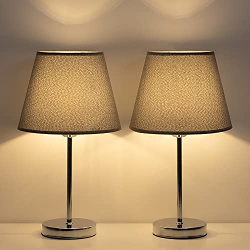 LIANTRAL Nachttischlampen 2er-Set, Modern Tischleuchte, Kleine Tischlampe mit schwarzem Stofflampenschirm Metallrahmen für Schlafzimmer Wohnzimmer Büro, Grau und Silber von LIANTRAL