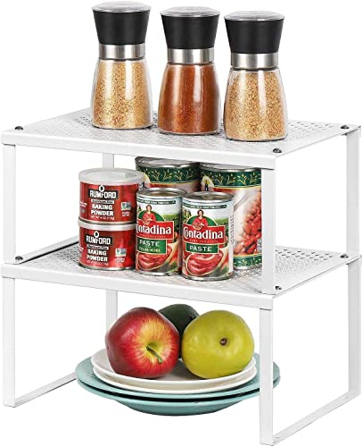 LIANTRAL Küchenschrank Organizer 2er Set, Küchen Organizer, Erweiterbar und Stapelbar Küchenregal, Gewürzregal, Metall kleines Regal für Küchenschrank Arbeitsplatte Speisekammer, Weiß von LIANTRAL