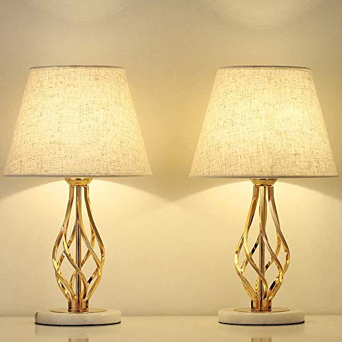 LIANTRAL Roségold Nachttischlampen 2er-Set - Moderne Tischlampe für Schlafzimmer, Wohnzimmer Ideale Geschenke Lampe mit Marmorsockel & Leinenschirmschirm von LIANTRAL