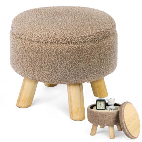 LIANTRAL Runder Sitzhocker, Teddy Samt Fußhocker mit Stauraum, Deckel abnehmbar, Holzstütze, Moderne Polsterhocker, Schminkhocker für Wohnzimmer, Schlafzimmer, 31,7 x 31,7 x 28 cm, Kamelbraun LIANTRAL Runder Sitzhocker, Teddy Samt Fußhocker mit Stauraum, Deckel abnehmbar, Holzstütze, Moderne Polsterhocker, Schminkhocker für Wohnzimmer, Schlafzimmer, 31,7 x 31,7 x 28 cm, Kamelbraun von LIANTRAL