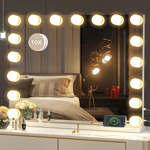 LIANWANG Hollywood Spiegel mit Beleuchtung, 17 LED Schminkspiegel mit Licht Dimmbar für Schminktisch, Makeup Vanity Mirror mit 3 Farbtemperaturen, Type C und USB 70 x 55cm von LIANWANG