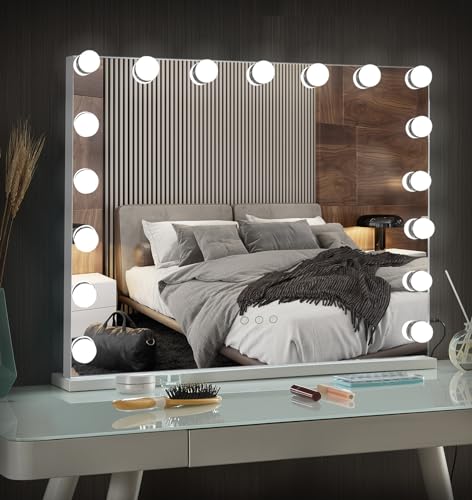 LIANWANG Schminkspiegel mit Beleuchtung, Hollywood Spiegel mit 17 LED Dimmbare Licht und 3 Farbtemperatur, Hollywood Mirror Einstellbare Helligkeit mit Touch Steuerung, 60x50cm von LIANWANG