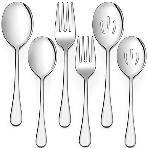 LIANYU 2 Servierlöffel, 2 Schlitz-Servierlöffel, 2 Serviergabeln, 22,5 cm Edelstahl, Buffet, Catering, Party, Bankett, Servierlöffel, Gabel-Set, hochglanzpoliert, spülmaschinenfest von LIANYU