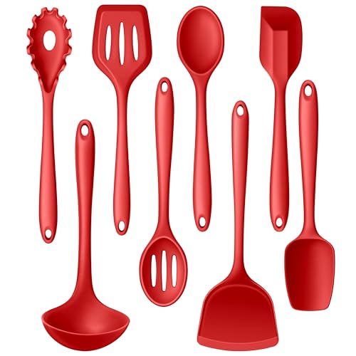LIANYU 8-teiliges Küchenutensilien-Set, hitzebeständige Kochutensilien, Silikon-Küchenhelfer inklusive Löffel, Spatel, Schöpflöffel, Pfannenwender für antihaftbeschichtetes Kochgeschirr, von LIANYU