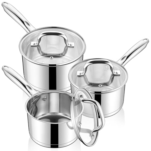 LIANYU Edelstahl-Kochtopf mit sichtbarem Deckel, 1QT & 2QT & 3QT Saucenpfannen-Sets, Mehrzweck-Kochtöpfe für die Küche zu Hause, gesund & ungiftig, ofen- und spülmaschinenfest von LIANYU