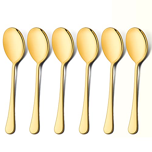 LIANYU Gold Servierlöffel Set mit 6 Stück, 9,8 Zoll Edelstahl Großes Abendessen Buffet Catering Bankett Servierlöffel, Spiegel-Finish, Spülmaschinenfest von LIANYU