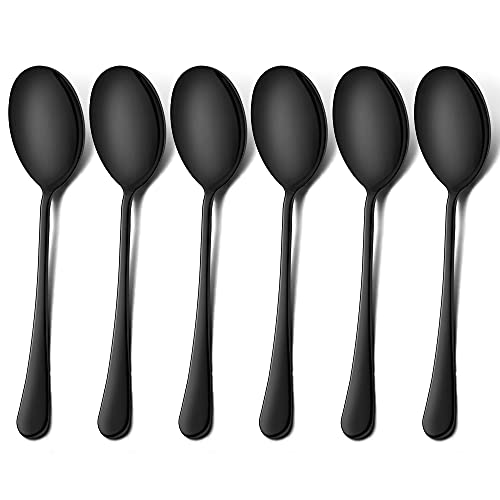 LIANYU Schwarze Servierlöffel-Set, 6 Stück, 24,8 cm, Edelstahl, großes Abendessen, Buffet, Catering, Bankett, Servierlöffel, hochglanzpoliert, spülmaschinenfest von LIANYU