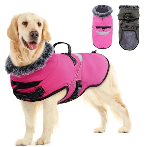 LIANZIMAU Wasserdichter Hundemantel mit Geschirr Wintermantel Hundepullover Fleece Reflektierende Hundejacke Regenmantel für kleine, mittlere und große Hunde LIANZIMAU Wasserdichter Hundemantel mit Geschirr Wintermantel Hundepullover Fleece Reflektierende Hundejacke Regenmantel für kleine, mittlere und große Hunde von LIANZIMAU