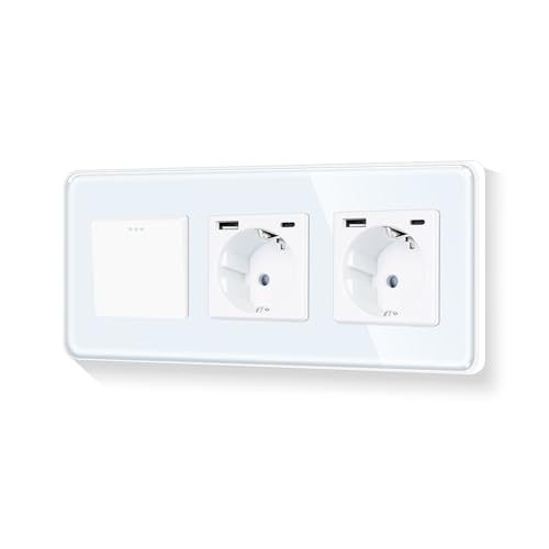 LIAONFOY 1 Fach 1 Weg Unterputz Lichtschalter mit Doppelt Steckdose Typ c und USB Kombination 157mm von LIAONFOY