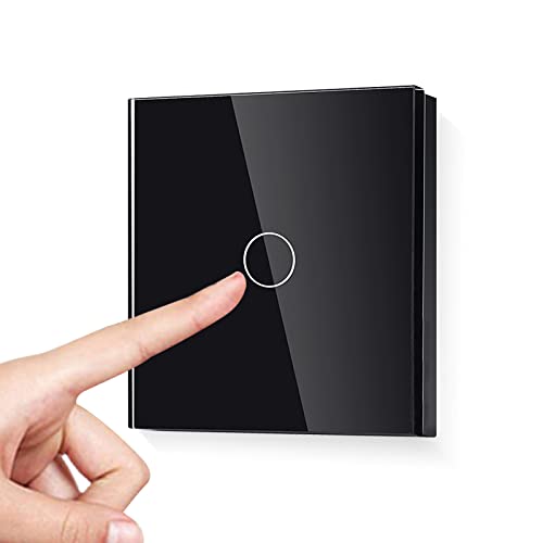 LIAONFOY 1 Fach 1 Wege intelligenter WIFI WLAN Touch Schalter Unterputz Wandleuchtenschalter Sensor Glas Touchscreen Schwarz Arbeiten mit Alexa tuya Google Home 2.4GHz Neutrale Linie erforderlich von LIAONFOY