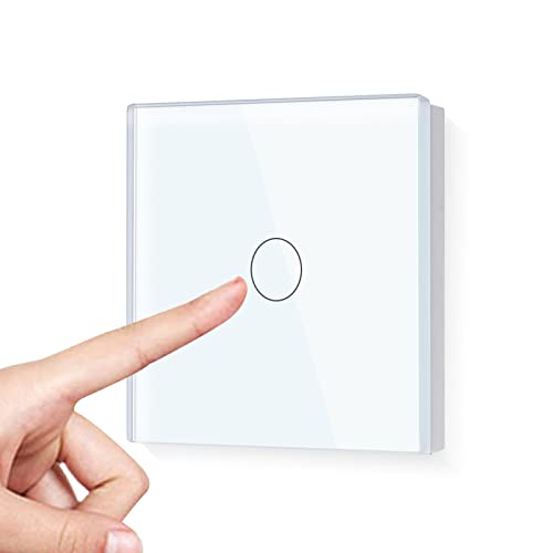 LIAONFOY 1 Fach 1 Wege intelligenter WIFI Touch Schalter Wandleuchtenschalter Sensor Glas Touchscreen Weiß Arbeiten mit Alexa tuya Google Home 2.4GHz 86mm Neutrale Linie erforderlich von LIAONFOY