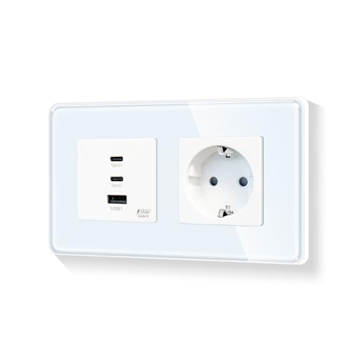 LIAONFOY Super Fast Charging Runde Wandsteckdose mit Einzelsteckdose 86mm 100-240V Kompatibel mit iPhone iPad Android Gerät Max Ladegeschwindigkeit 65W für Typ c 20W für USB Weiß Neutrale erforderlich von LIAONFOY