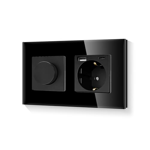 LIAONFOY Drehdimmer Drehschalter mit 20W Wandsteckdose USB C Kombination Dimmer Schalter mit Steckdose Kindersicherung Schwarz 2Fach 110-220V 157mm (Neutrale erforderlich) LIAONFOY Drehdimmer Drehschalter mit 20W Wandsteckdose USB C Kombination Dimmer Schalter mit Steckdose Kindersicherung Schwarz 2Fach 110-220V 157mm (Neutrale erforderlich) von LIAONFOY