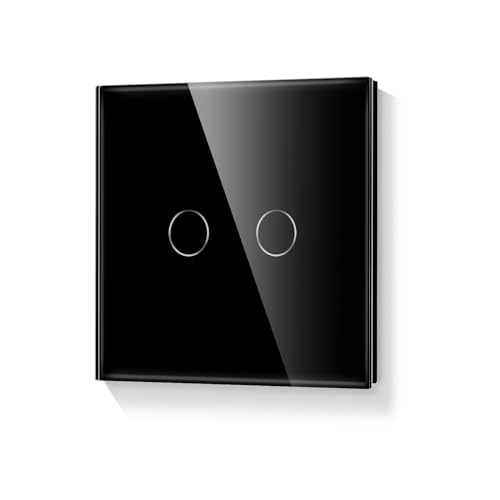 LIAONFOY 2 Fach 1 Wege intelligenter WIFI WLAN Touch Schalter Unterputz Wandleuchtenschalter Sensor Glas Touchscreen Schwarz Arbeiten mit Alexa tuya Google Home 2.4 GHz Neutrale Linie erforderlich von LIAONFOY