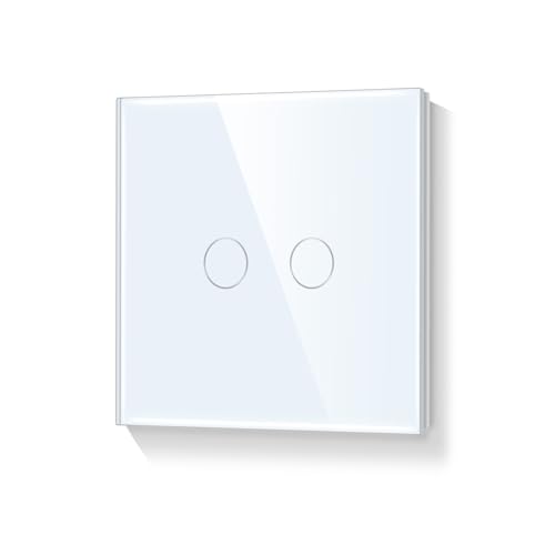 LIAONFOY 2 Fach 1 Wege Touch Schalter Glas Panel Wandleuchtenschalter Sensor Touchscreen Weiß mit Glasrahmen 86mm Neutrale Linie erforderlich von LIAONFOY