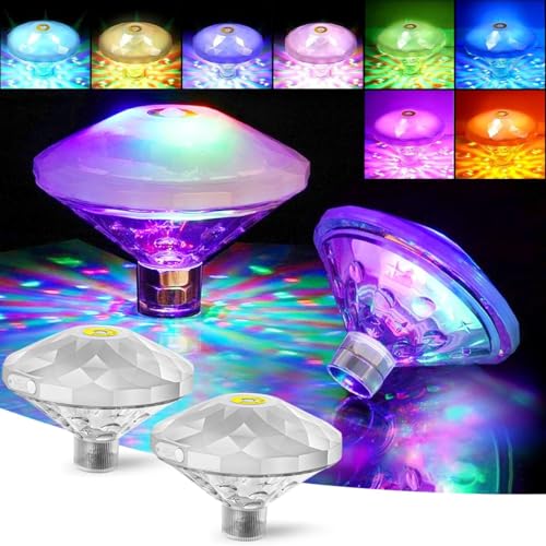 2 Stück Pool Lichter Unterwasser, Poolbeleuchtung Akku, Wannenbeleuchtung Lampe Mehrfarbig 8 Modi Rgb, Unterwasserbeleuchtung Pool, Lichter Schwimmend für Whirlpools, Garten, Disco, Teich von LIAVOP