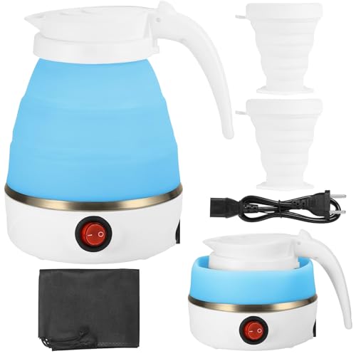 LIAVOP Faltbarer Wasserkocher, 0.6L Reise Silikon Tragbarer Wasserkessel, Edelstahlboden 5 Minuten Schnelles Kochen für Outdoor Camping Wandern Survival, Weiß von LIAVOP