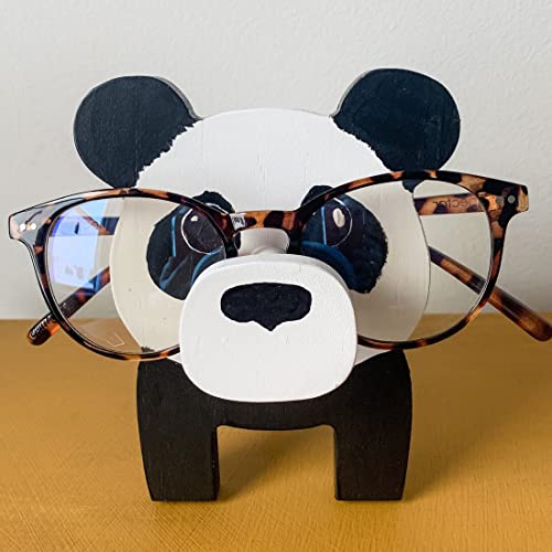 LIBAAZ Kreativer Tier-Brillenhalter, Holz-Brillenhalter, niedlicher und lustiger Haustier-Brillenständer, Sonnenbrillen-Display-Rack für Zuhause, Büro, Schreibtisch-Dekorationen (Panda) von LIBAAZ