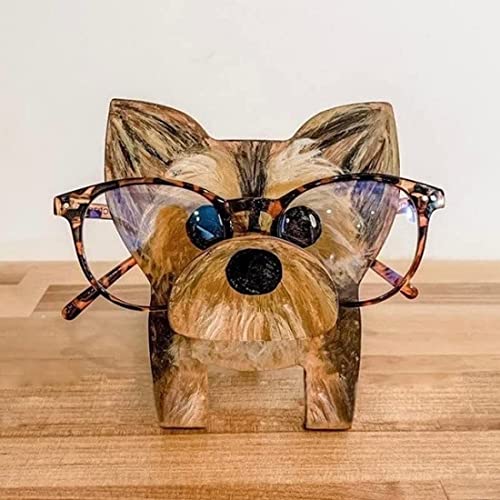 LIBAAZ Kreativer Tier-Brillenhalter, Holz-Brillenhalter, niedlicher und lustiger Haustier-Brillenständer, Sonnenbrillen-Display-Rack für Zuhause, Büro, Schreibtisch-Dekorationen (Yorkie) von LIBAAZ