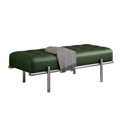 LIBANGRONG-888 Fensterbank Bett-Endhocker Leichte Luxus-Schuhwickelbank Edelstahl Lange Bank Leder Minimalistische Nachttischbank Bettbänke(Green,Mittel) von LIBANGRONG-888