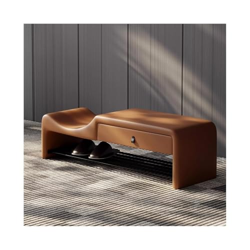 LIBANGRONG-888 Fensterbank Italienische einfache Eingangsschuhbank Eingangsbereich Eltern-Kind-Aufbewahrungsschublade Edelstahl-Schuhregalhöhe Bettbänke(Caramel,Klein) von LIBANGRONG-888