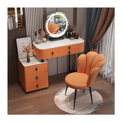 LIBANGRONG-888 Schminktisch Moderner weißer Schminktisch, Schminktisch mit LDE-Spiegel und Nachttisch, Schminktisch for Mädchen und Frauen Vanity Table Set (Color : Orange Back Chair, Size : 80cm) von LIBANGRONG-888