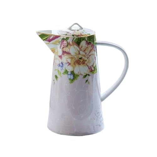 LIBANGRONG-888 Teeservice 1200 ml Wasserkrug mit Deckel und Griff, Teekessel aus Knochenporzellan, Vintage-Wasserkrug, Küche, kalte oder heiße Getränke, Kaffee-/Saftkanne Teekannenset(Pink) von LIBANGRONG-888