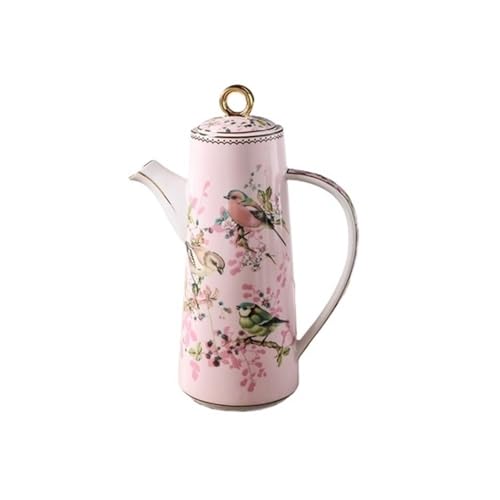 LIBANGRONG-888 Teeservice Keramik-Teekanne mit Deckel, Wasserkrug, Küchenbutterflasche, Blumen- und Vogelmotiv, fertige Hochzeitsgeschenke, Partygeschenke, 650 ml Teekannenset(Pink) von LIBANGRONG-888
