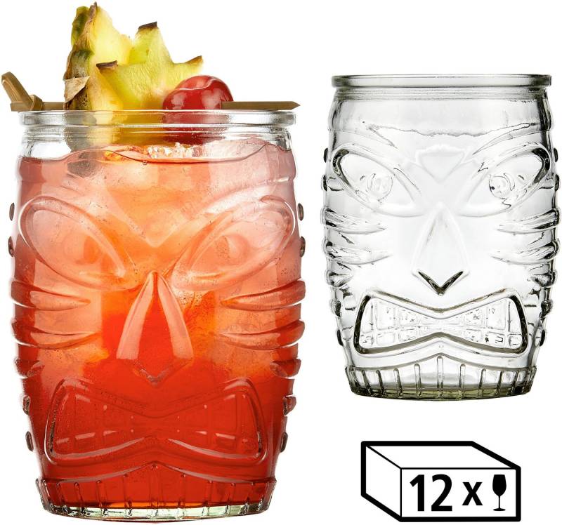 LIBBEY Cocktailglas Libbey Trinkglas, 12er Set -TIKI- von polynesischer Kunst inspiriert, Glas, 473 ml, hochwertig verarbeitet, im charakteristischen Design von LIBBEY