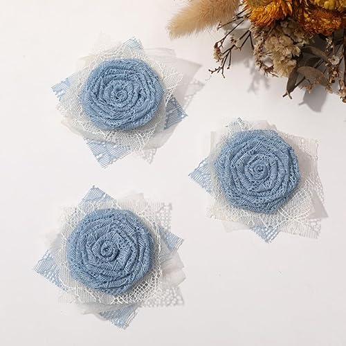 LIBERGA 5 Stück Kunstblumen Kleidung Dekoration Zubehör, Spitzen Rosen Blumenköpfe Zur Herstellung Von Haarschmuck, Blau LIBERGA 5 Stück Kunstblumen Kleidung Dekoration Zubehör, Spitzen Rosen Blumenköpfe Zur Herstellung Von Haarschmuck, Blau von LIBERGA