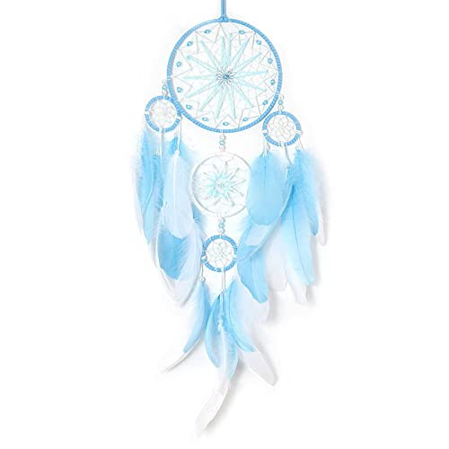 LIBERGA Blaue Traumfänger Wanddekoration,5 Reifen Wandbehang Traumfänger Für Mädchen Schlafzimmer Wohnheim Boho Craft Ornament von LIBERGA