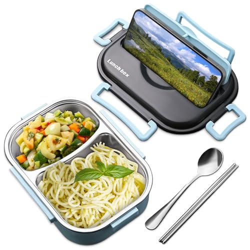 1,375.0 g Edelstahl Bento Box Erwachsene mit Telefonständer - Wiederverwendbare Edelstahl Lunchbox für heiße Speisen mit strapazierfähigem Kunststoff & weicher Gummiabdeckung - Isolierte Lunchbehälter von LIBERHAUS