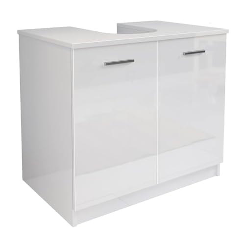 Liberoshopping Badezimmerschrank mit 2 Türen aus Holz 70 x 46 x H 62 cm als Bausatz zur Selbstmontage (weiß glänzend) von Liberoshopping