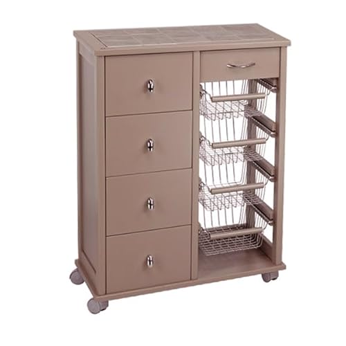 Küchenwagen mit Kommode Otelia aus Buchenholz mit 4 Schubladen, 4 Obstkörben aus Stahl, Lenkrollen und Platte mit Keramikfliesen – Made in Italy (Taupe) von LIBEROSHOPPING.eu - LA TUA CASA IN UN CLIK