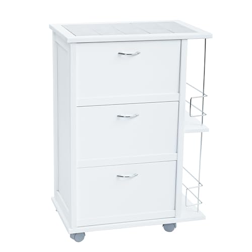 LIBEROSHOPPING.eu - LA TUA CASA IN UN CLIK Küchenschrank mit Rädern, Klappentüren, seitlichem Flaschenhalter und gefliester Oberseite (Weiß lackiert) von Liberoshopping