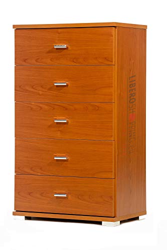 Liberoshopping Mobile Kommode aus Holz mit 5 SCHUBLADEN für Schlafzimmer Wohnzimmer (Weißeiche) (Kirschbaum) von Liberoshopping