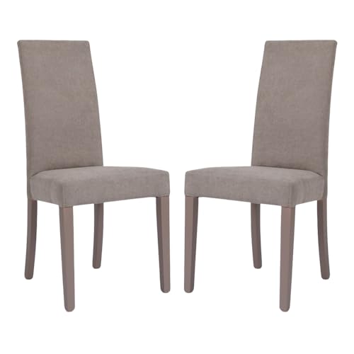Moderne Esszimmerstühle aus Stoff mit gepolsterter Sitzfläche und Beinen aus Massivholz - DENVER Set 2 Stück (Taupe) von LIBEROSHOPPING.eu - LA TUA CASA IN UN CLIK