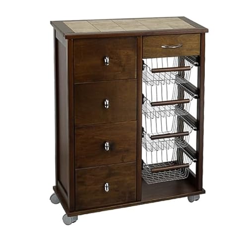 OTELIA Küchenwagen Kommode aus Buchenholz mit 4 Schubladen, 4 Obstkörben aus Stahl, Lenkrollen und Platte mit Keramikfliesen – Made in Italy (Nussbaum) von LIBEROSHOPPING.eu - LA TUA CASA IN UN CLIK
