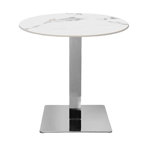 Runder Bartisch mit Marmor-Optik aus Sinterstein – Basis aus Metall – für den Innen- und Außenbereich – für den professionellen Einsatz in Bars, Restaurants, Bistros (Gamba Silber, Marmor Weiß, 70 x von Liberoshopping