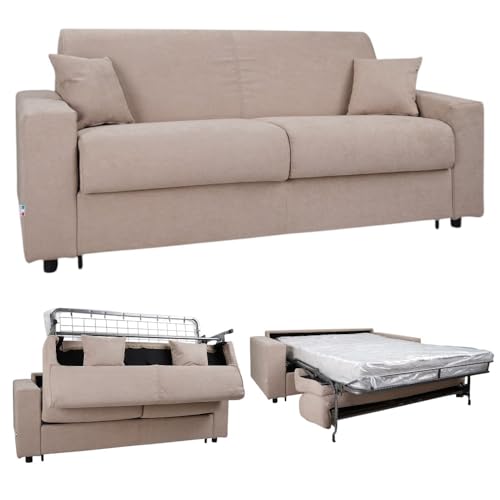 Sofabett für 3-Sitzer, abnehmbarer Bezug, Stoff, Beige, Klappdeckel mit Lattenrost und Matratze Aloe – hergestellt in Italien – Modell Rolen Sofabett für 3-Sitzer, abnehmbarer Bezug, Stoff, Beige, Klappdeckel mit Lattenrost und Matratze Aloe – hergestellt in Italien – Modell Rolen von Liberoshopping