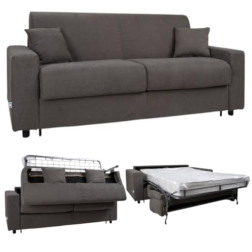 Liberoshopping Sofabett für 3-Sitzer, abnehmbarer Bezug aus wasserabweisendem Stoff, Klappdeckel mit Lattenrost und Matratze Aloe – hergestellt in Italien – Modell ROLEN (grau) von Liberoshopping