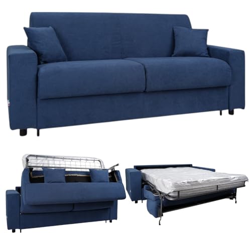Sofabett für 3-Sitzer, abnehmbarer Bezug, blauer Stoff, Klappdeckel mit Lattenrost und Matratze Aloe – hergestellt in Italien – Modell Rolen Sofabett für 3-Sitzer, abnehmbarer Bezug, blauer Stoff, Klappdeckel mit Lattenrost und Matratze Aloe – hergestellt in Italien – Modell Rolen von Liberoshopping