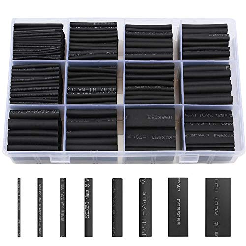Schrumpfschlauch Schwarz Schrumpfschläuche Set 650tlg, LIBERRWAY Heat Shrink Tube Wire Wrap Sortiment Verhältnis 2:1 Verschiedene Größen Assortment in einer Kiste von LIBERRWAY