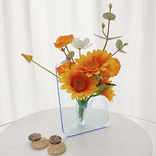 LIBOOI Acryl-Vasen für Blumen, einzigartige Bilderrahmen-Form, Blumenvase, klare Knospenvase, dekorative Vase, kleine Pflanzenvase, Tischdekoration für Zuhause, Büro (blau) von LIBOOI