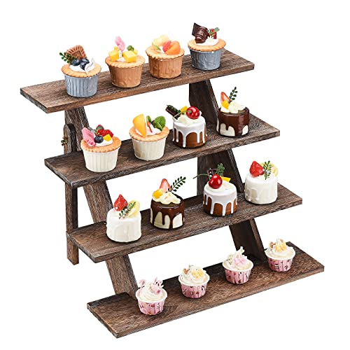 LIBOOI Cupcake-Ständer mit 4 Etagen, Kuchenständer aus Holz, Nachmittagsteeständer, Parfümständer, Multifunktions-Desserttisch, Pflanzenständer, Ausstellungsständer, Bastelschmuck(Dunkelbraun) von LIBOOI