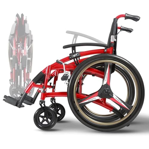 Faltbar Leicht Rollstuhl, Outdoor Reiserollstuhl, Klappbar Transportrollstuhl Für Erwachsene, Ergonomischer Sportrollstuhl, Mit Sicherheitsgurt, Selbstfahrer Rollstuhl Mit Handbremse, Bis 100 Kg von LIBRACTA
