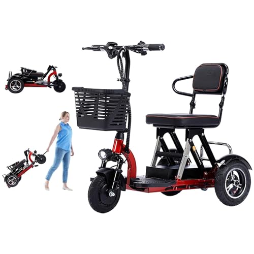 Rollstuhl Faltbar Leicht,Elektro-Dreirad,Elektro Dreirad,Rollator 3 Räder,Zusammenklappbarer Mobilitätsroller,Für Senioren, Erwachsene, Behinderte Ältere Menschen Red von LIBRACTA